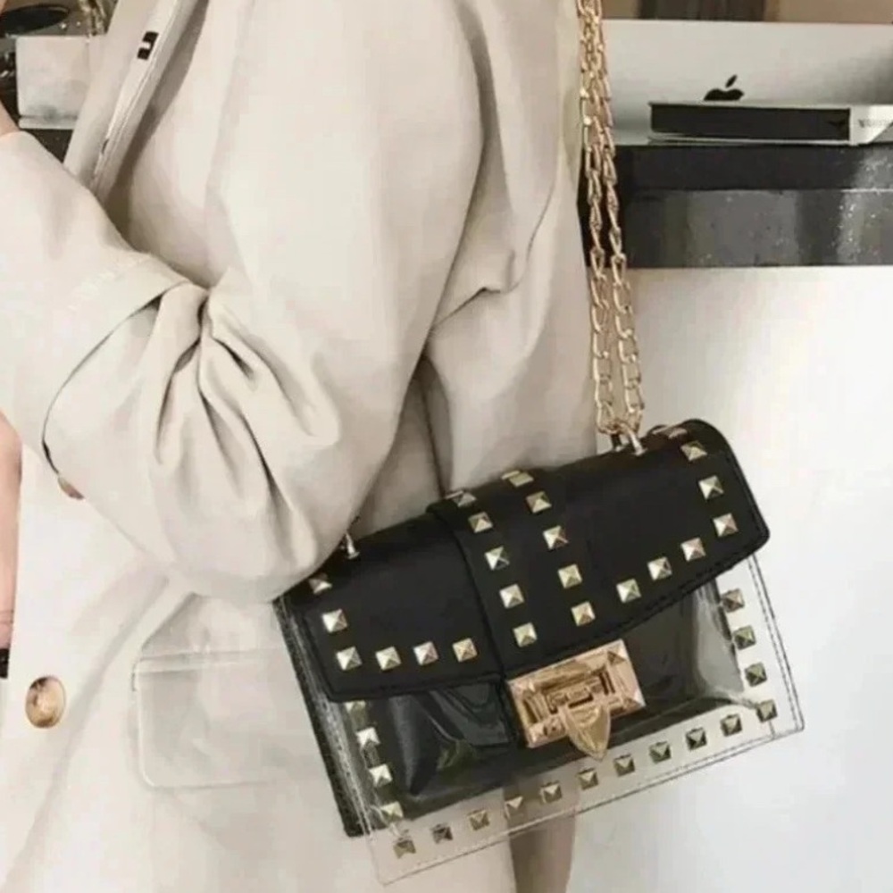 2 in 1 Black Studded Mini Crossbody clear with insert - Picture 4 of 8
